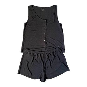 GapBody Linen-Blend Loungewear Tank & Shorts Set Black Small NWT